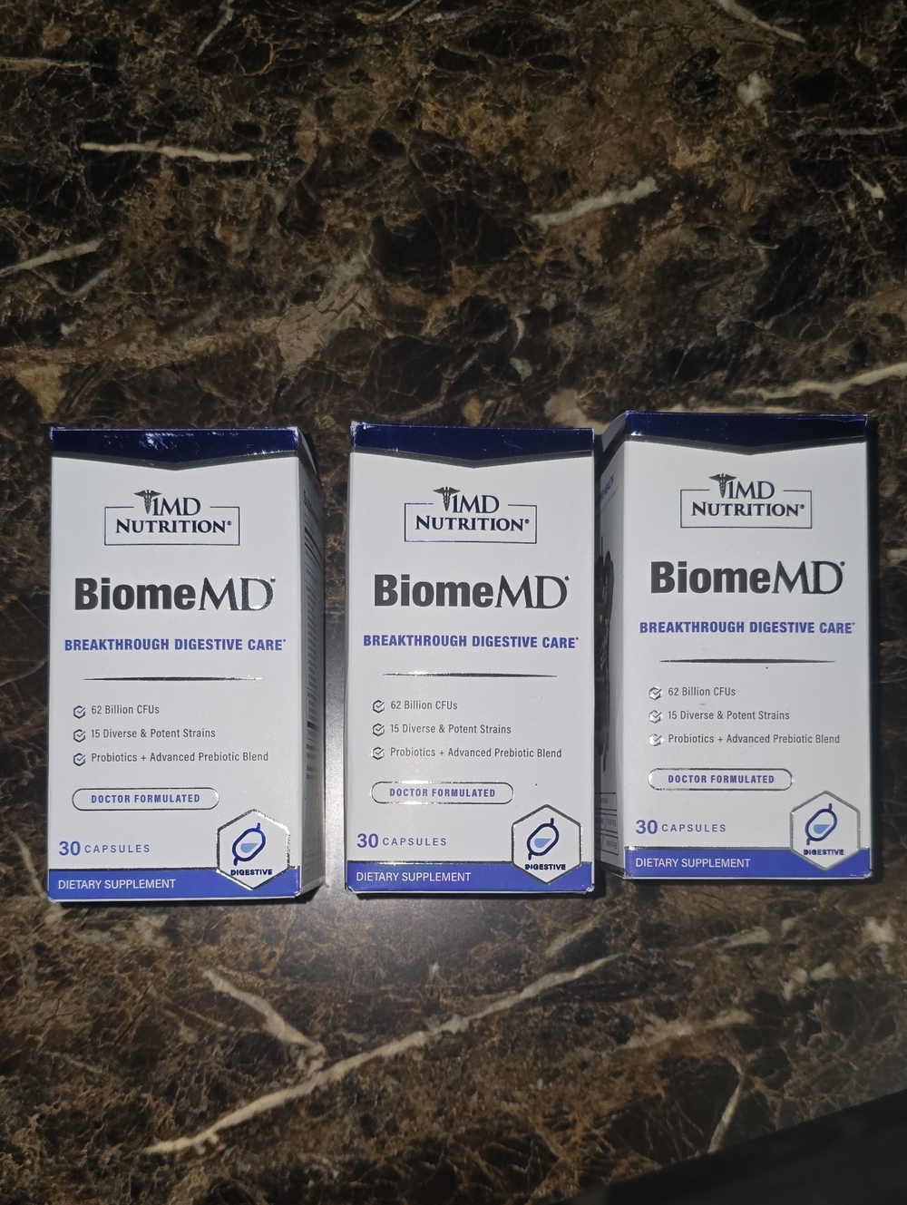 BiomeMD Probiotic Digestive Care Supplemen- White & Blue (30 Capsules) 3 Bottles